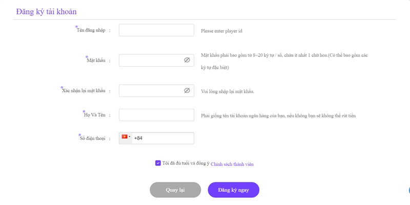 Người chơi cần đáp ứng những điều khoản khi tạo account game bet88